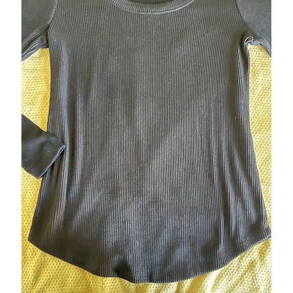 LOFT XS Black Ribbed Long Sleeve Scoop Neck Tee Top Shirt Capsule Wardrobe - Picture 3 of 7